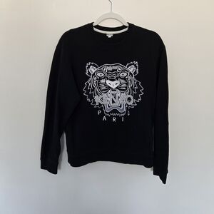 Kenzo Paris Designer Black Tiger Logo Embroidered Maximalist Sweatshirt | M